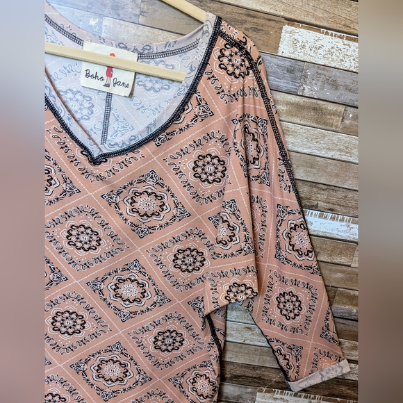 Boho Jane Pink Boho With Black Stitching Dolman Sleeve Top - Picture 6 of 14